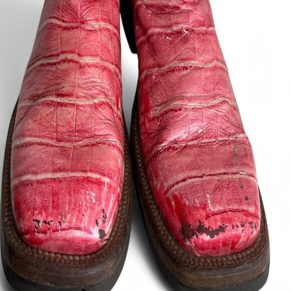 Ferrini Pink White Crosses Leather Distressed Western Cowgirl Cowboy Boots 8.5 - Picture 5 of 15